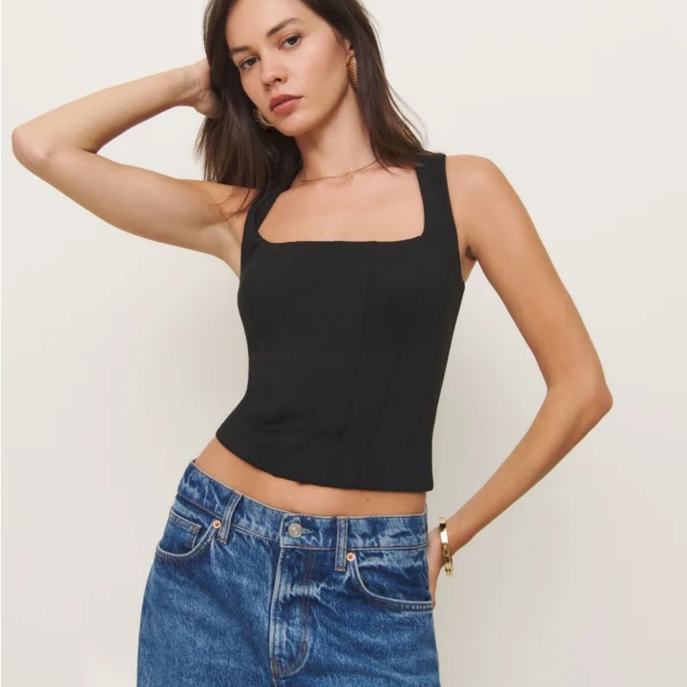 Reformation Black Square-Neck Crop Tank